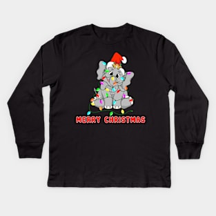 Christmas Shirt With Elephant And Christmas Lights Kids Long Sleeve T-Shirt